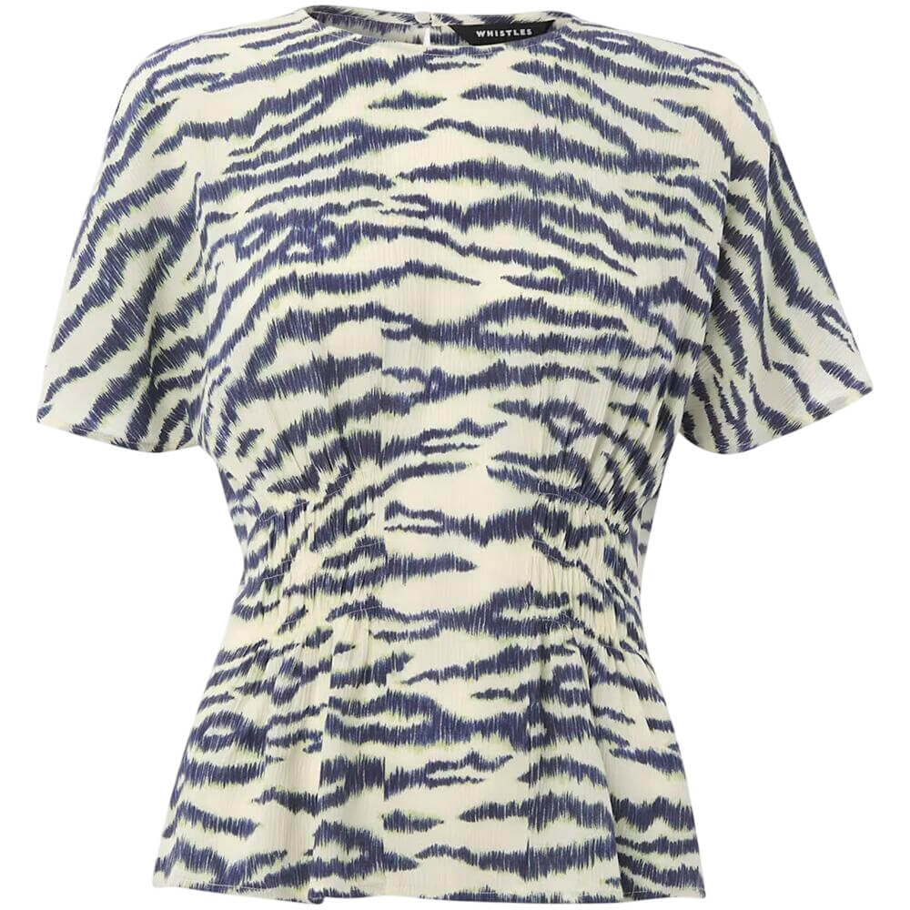 Whistles Ivory Feathered Tiger Shirred Blouse